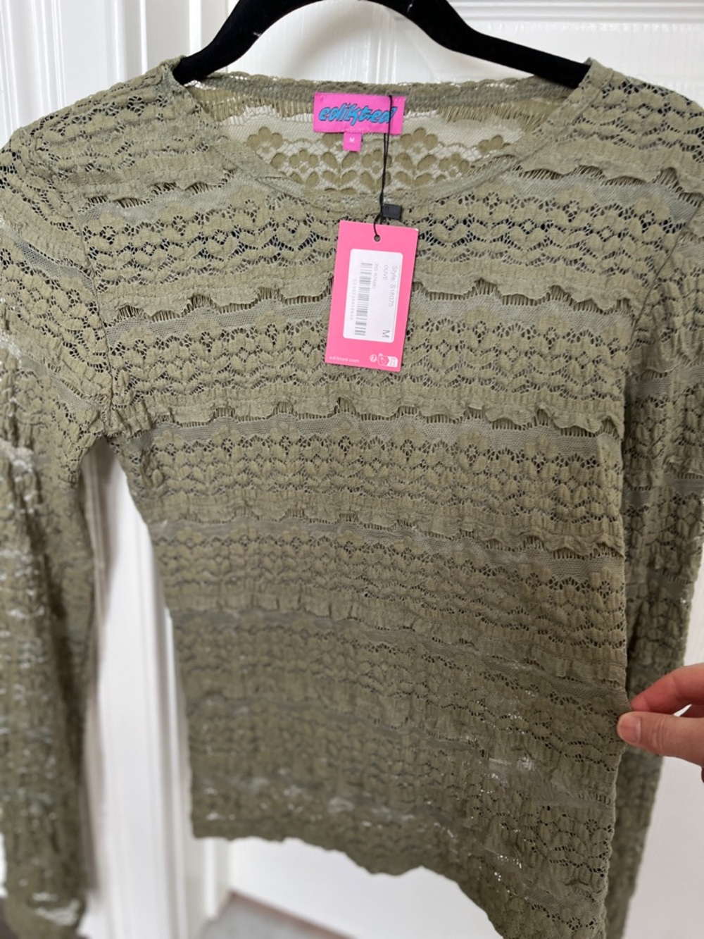 Edikted Olive Green Lace Long Sleeve Top